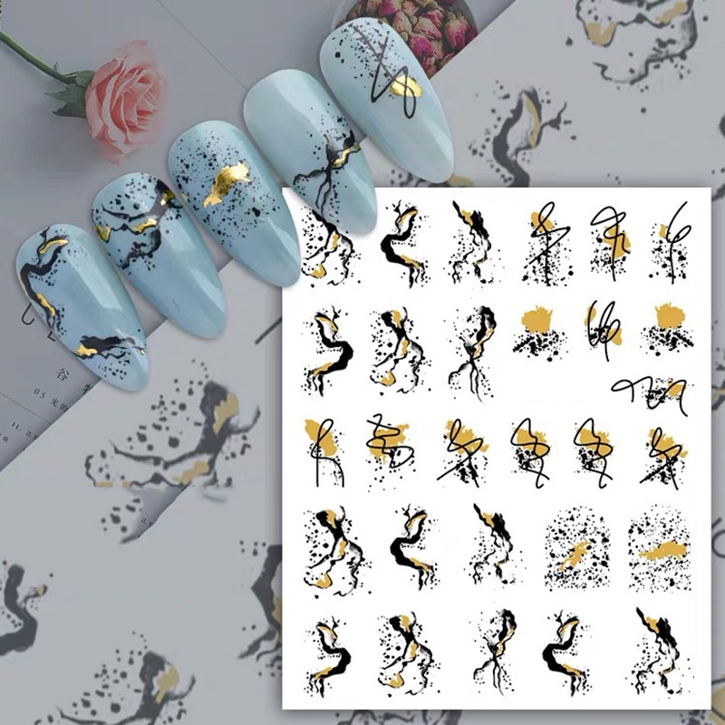 Miếng Dán Trang Trí Móng Tay Tự Dính Họa Tiết Màu Vàng Sáng Tạo DIY