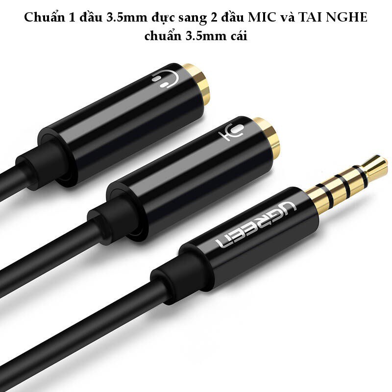 Dây chuyển đổi 3.5mm đực sang hai đầu 3.5mm cái (1 đầu hỗ trợ Mic, 1 đầu hỗ trợ tai nghe) UGREEN AV141