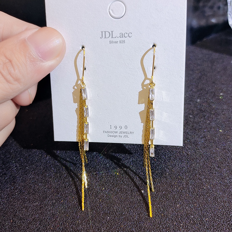 [Jiudolan] Bông Tai Dài Đính Đá Zircon Sáng Bóng Thời Trang Hàn Quốc Dành Cho Nữ