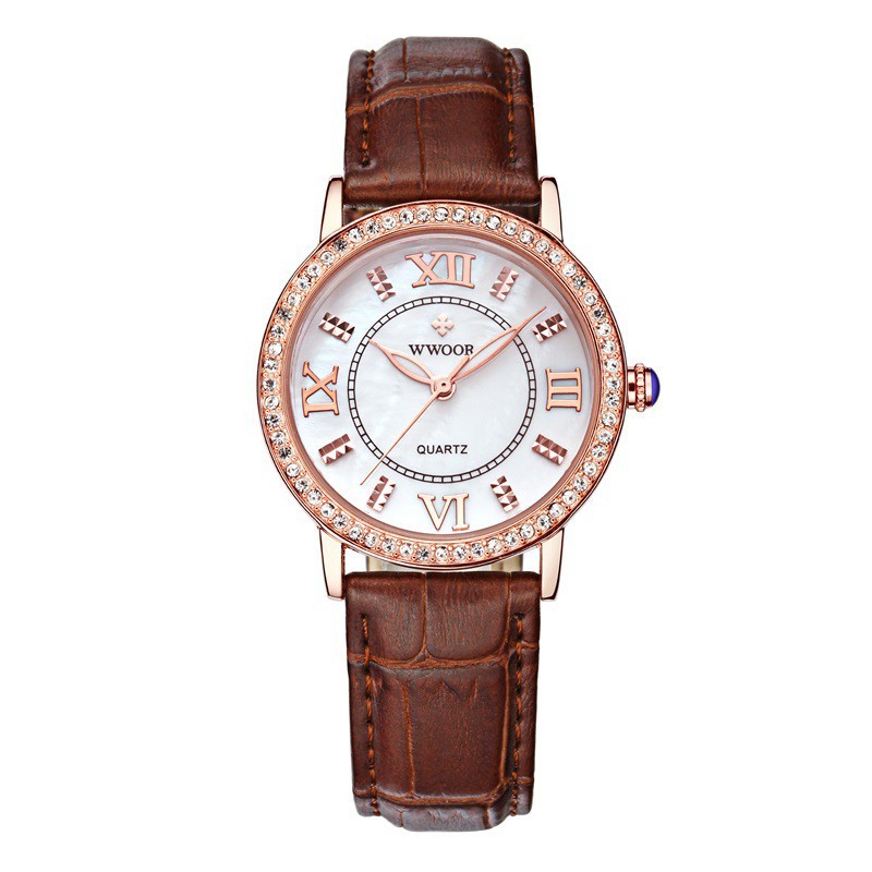 FREESHIP 99K TOÀN QUỐC_ ĐỒNG HỒ NỮ WWOOR 8807 DÂY DA CAO CẤP,VIỀN ĐÁ SANG TRỌNG Bán lẻ giá sỉ