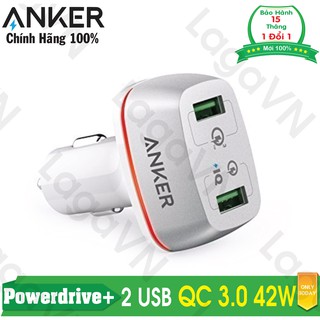 Sạc ô tô cao cấp ANKER Powerdrive+ 2 cổng 42W Quick Charge 3.0 cho xe hơi