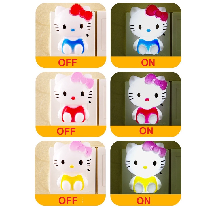 (HCM) Đèn Ngủ Mèo HeloKity Dễ Thương 3 Màu Công Tắc On-Off Cắm Điện Bóng Led Tiết Kiệm Điện - Đèn Ngủ Trang Trí
