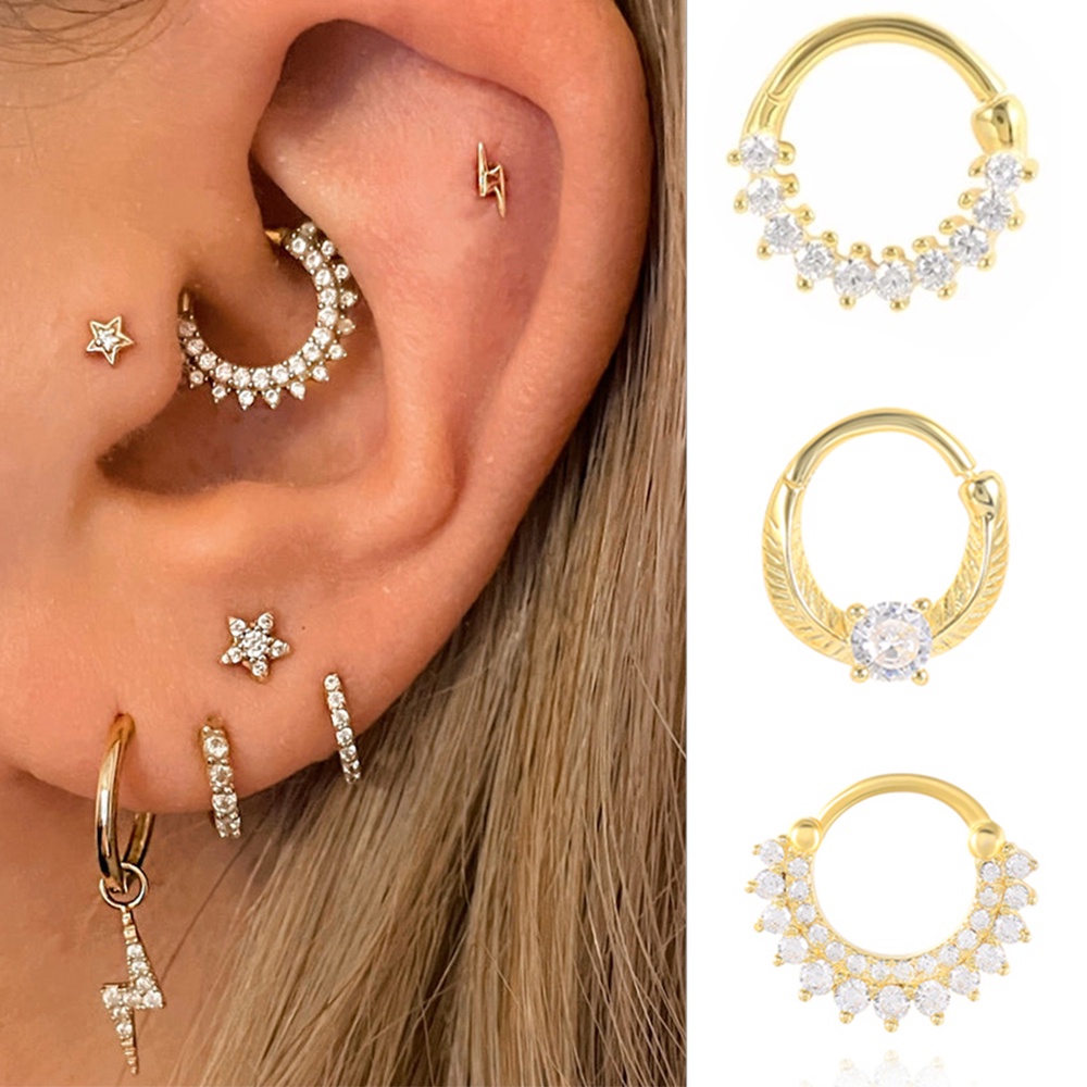 Khuyên xỏ tai/ mũi ZHOUYANG đính đá zircon lấp lánh thời trang cho nữ