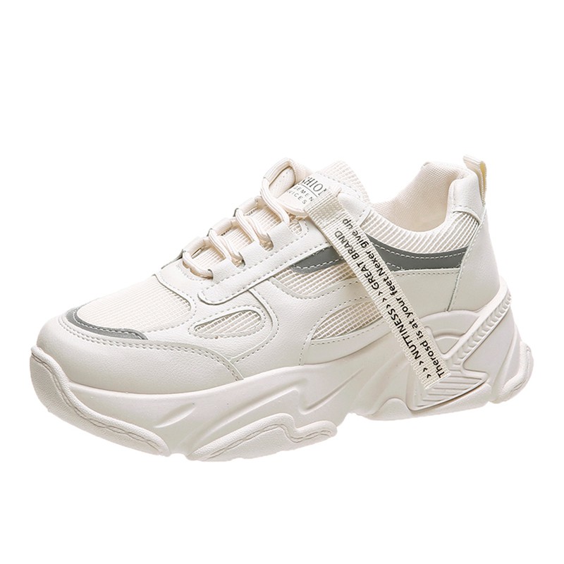 Giày thể thao nữ Fa gót mũi tên có 2 màu trắng & trắng đen da phối vải đế độn giày ulzzang hàn quốc đẹp rẻ hot 2020