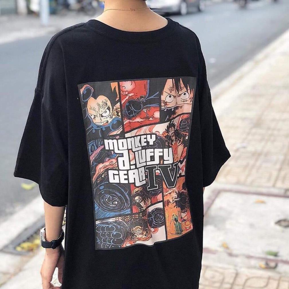 Áo One Piece Màu Đen Monkey D.Luffy Gear IV Cực Chất Tay Lỡ Kiểu Dáng Unisex Cực Chất