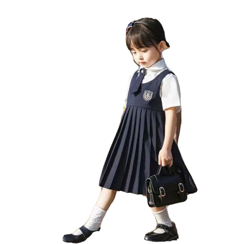 Bộ Đồng Phục Áo Tay Ngắn Và Chân Váy Xếp Ly Phong Cách Preppy Hàn Quốc Thời Trang Mùa Hè Cho Bé Gái