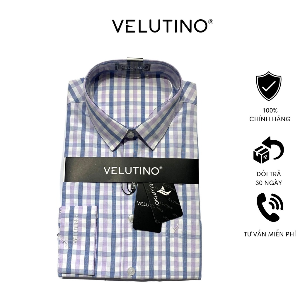 Áo sơ mi nam Velutino dài tay kẻ caro dáng vừa công sở sang trọng