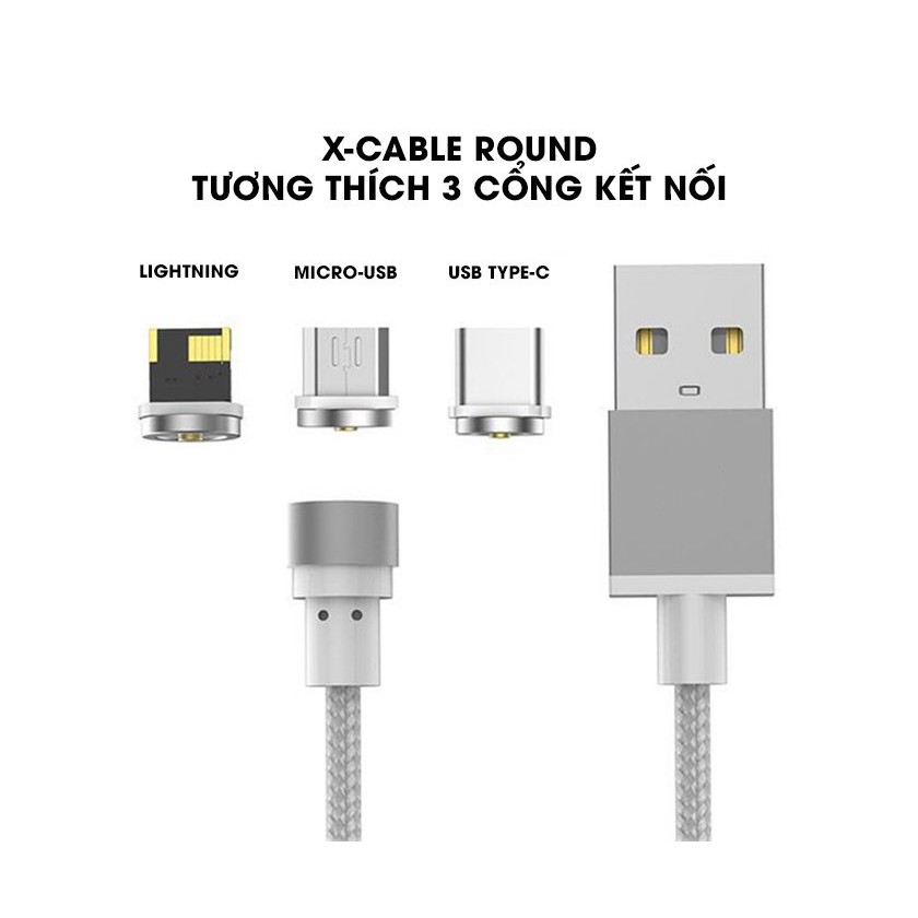 [Full Set 3 đầu sạc] Cáp sạc từ nam châm 3 đầu lightning, Micro USB và TYPE-C 360 độ Dây Dù Siêu Bền