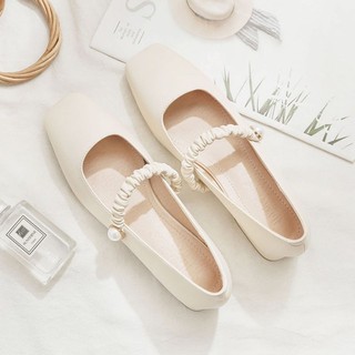 (ORDER) Giày vintage da mũi vuông quai nhún đính phong cach Hàn Quốc