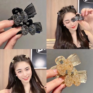 [Size nhỏ 4cm] Set 2 chiếc kẹp tóc mái nơ lưới đính đá và hình nơ kẹp tóc mái xinh xắn dễ thương phong cách Hàn Quốc