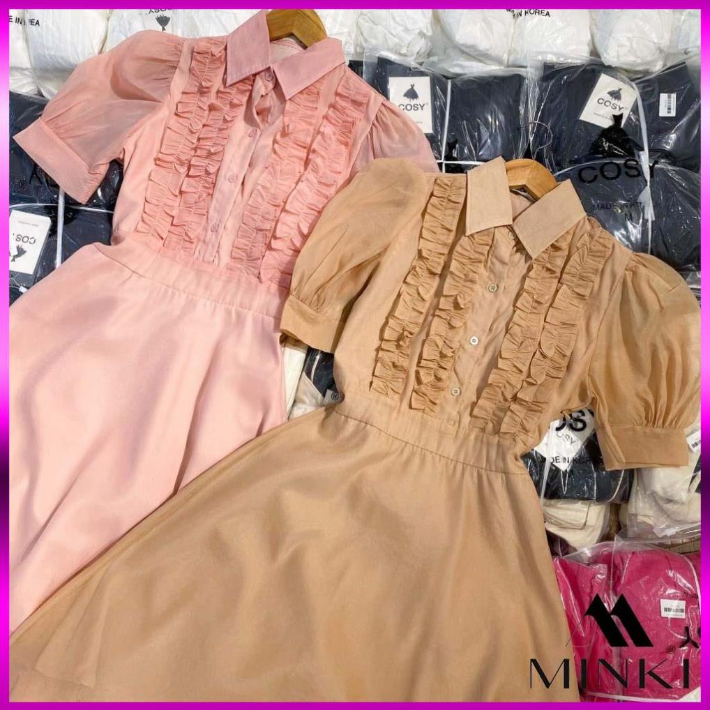 [SIÊU HOT] ĐẦM SƠ MI TAY BỒNG DỊU DÀNG - CHẤT LIỆU VOAN TƠ CAO CẤP - MÀU HỒNG/ NUDE | BigBuy360 - bigbuy360.vn