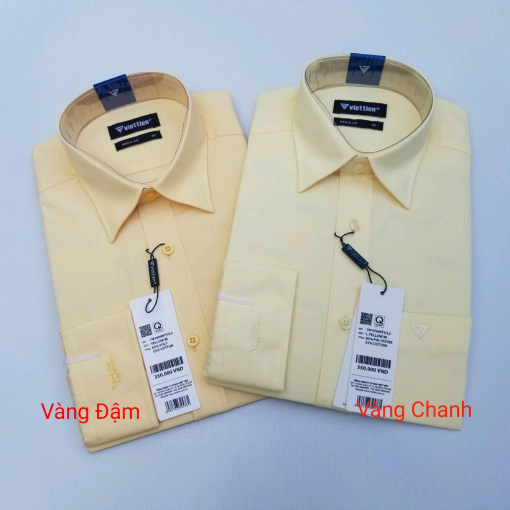 Aó sơ mi nam Việt Tiến dài tay màu Vàng ,chính hãng , cao cấp  - form suông REGULAR - tà bầu