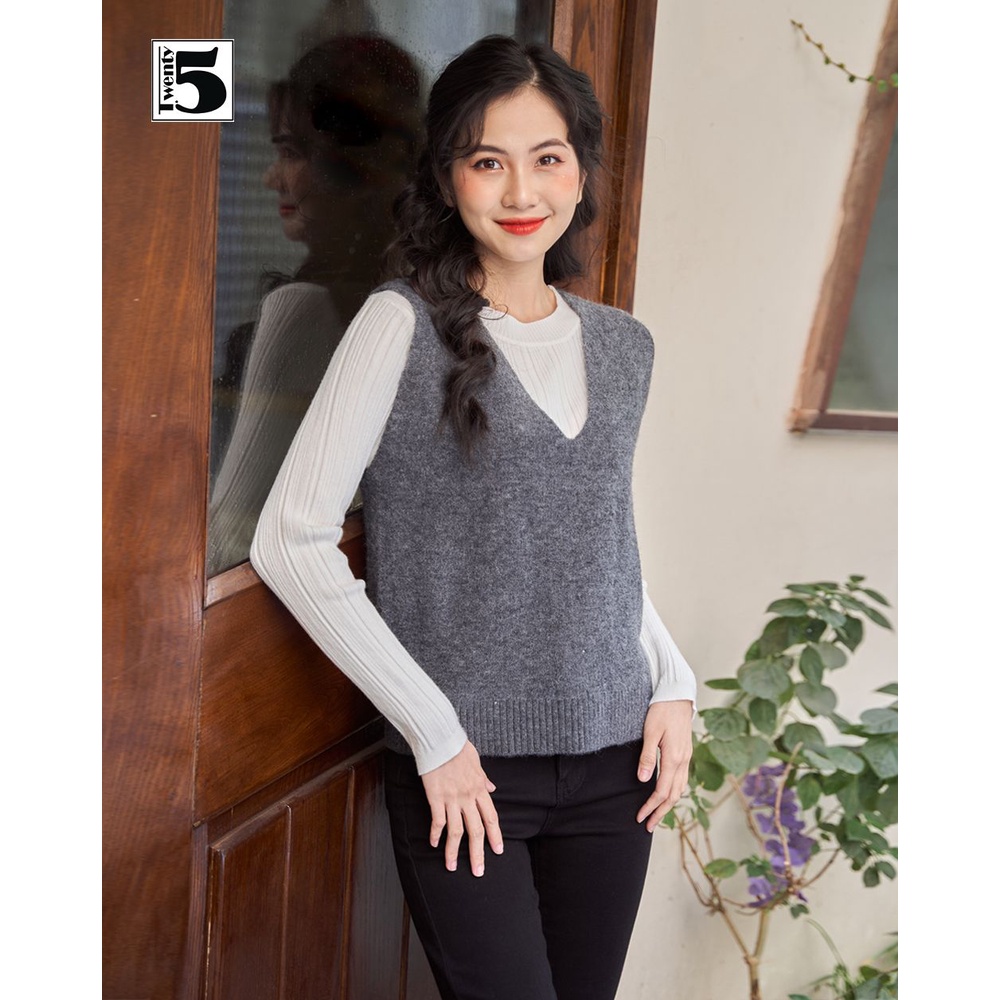Áo gile len trơn cổ tim Twentyfive 3927