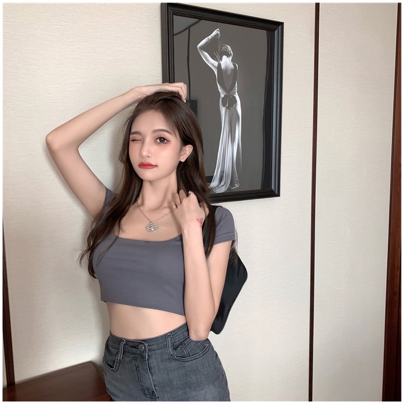 Áo thun SUXI ngắn tay eo cao thiết kế mới quyến rũ thời trang mùa hè cho nữ