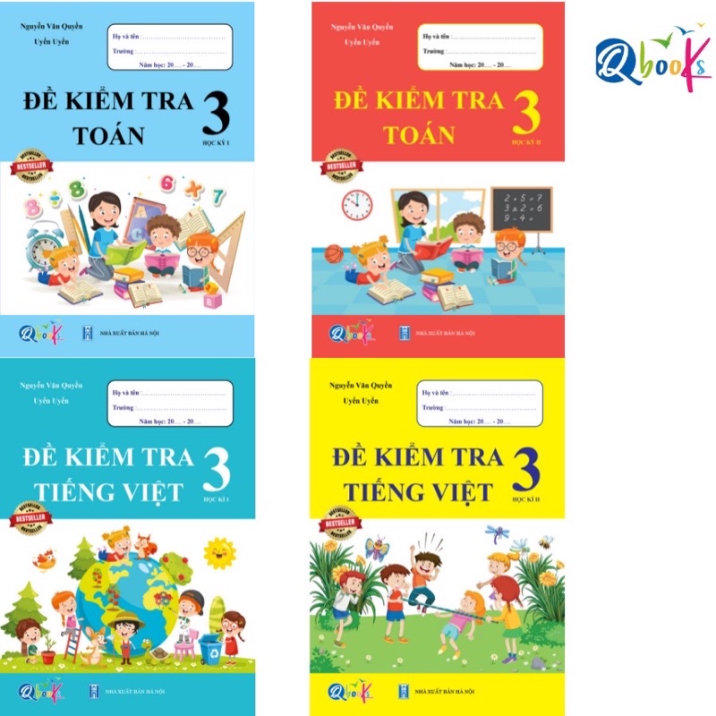 Sách - (Combo 4 cuốn) Đề Kiểm Tra Toán và Tiếng Việt Lớp 3 - Cả năm