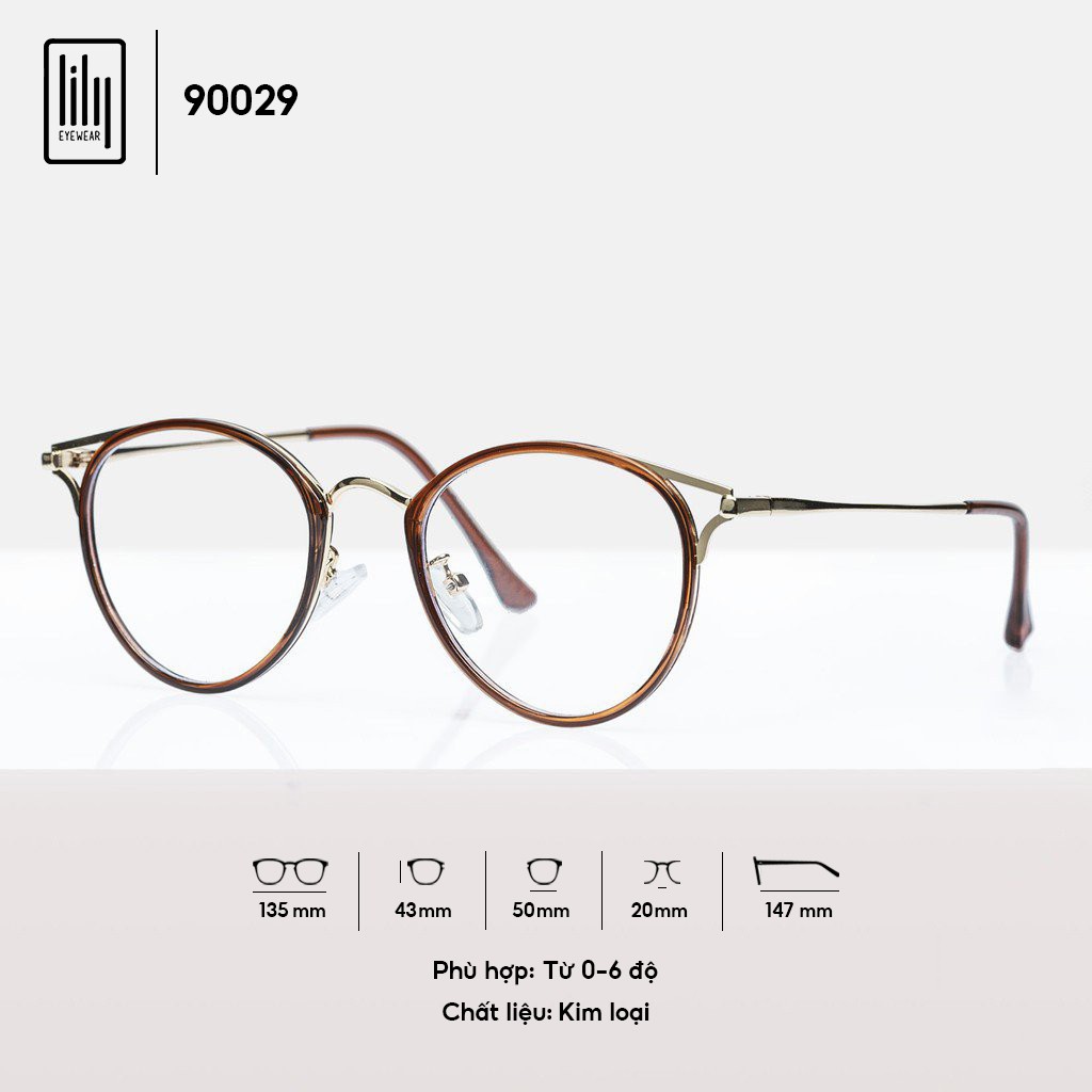 Gọng kính cận nữ Lilyeyewear mắt mèo kim loại thiết kế phong cách màu sắc thời trang 90029