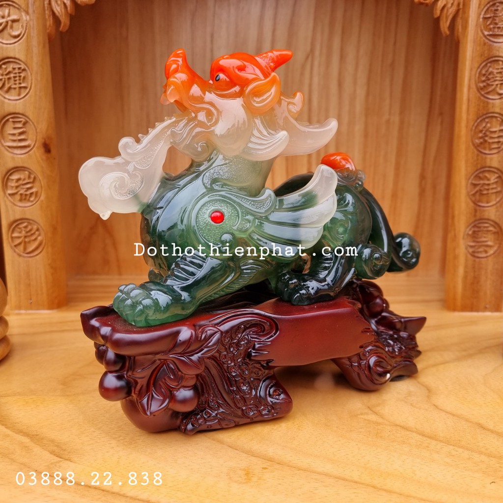 Tỳ Hưu Phong Thủy màu xanh ngang 27cm