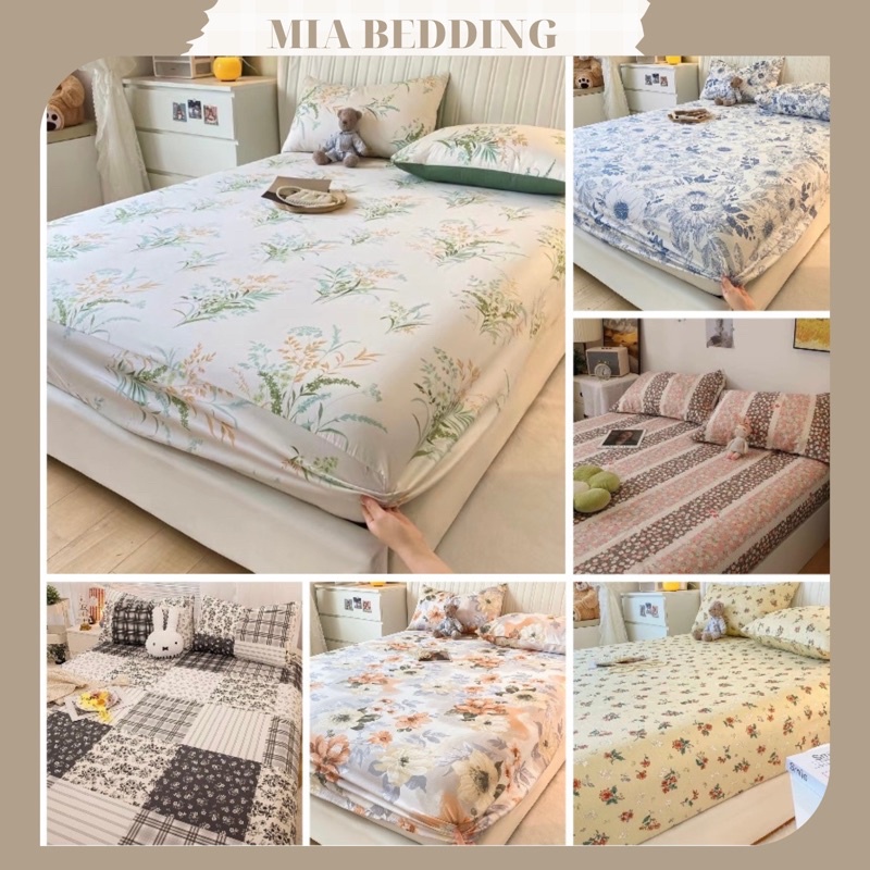 (FREESHIP) Bộ Ga Và 02 Vỏ Gối Cotton 100% Mềm Mịn, Thoáng Mát Thích Hợp Nằm Mọi Mùa Trong Năm MIA BEDDING