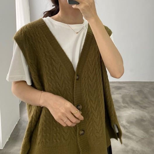 Áo Khoác Cardigan Dệt Kim Sát Nách Dáng Rộng Cổ Chữ v Thời Trang Xuân Thu Phong Cách Hàn Quốc Cho Nữ