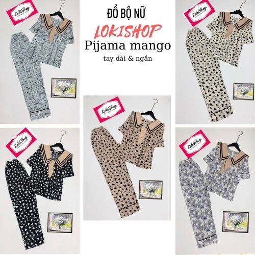Đồ bộ pijama mặc nhà cho nữ chất Mango kiểu áo cổ to , tay ngắn quần dài tiểu thư form rộng dễ thương Lokishop06