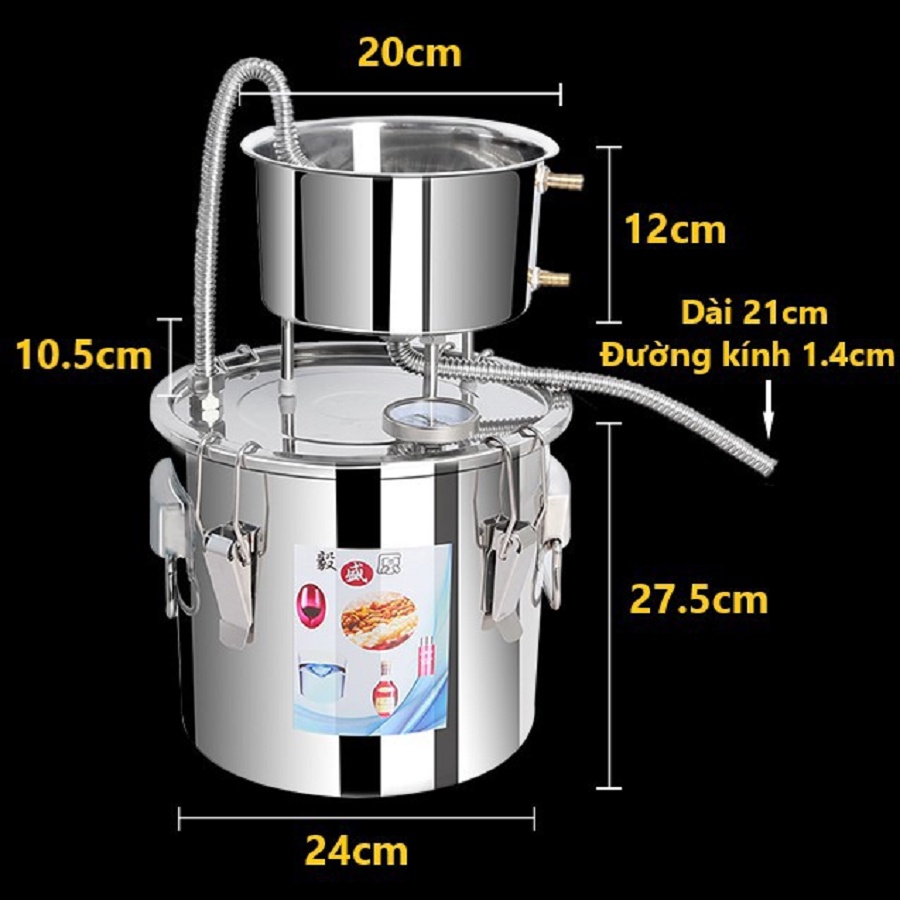 Nồi Chưng Cất INOX 304 Siêu Dày Đáy Nguyên Khối Đa Năng, Chưng Cất Tinh Dầu, Nước Hoa Hồng, ... 22 Lít