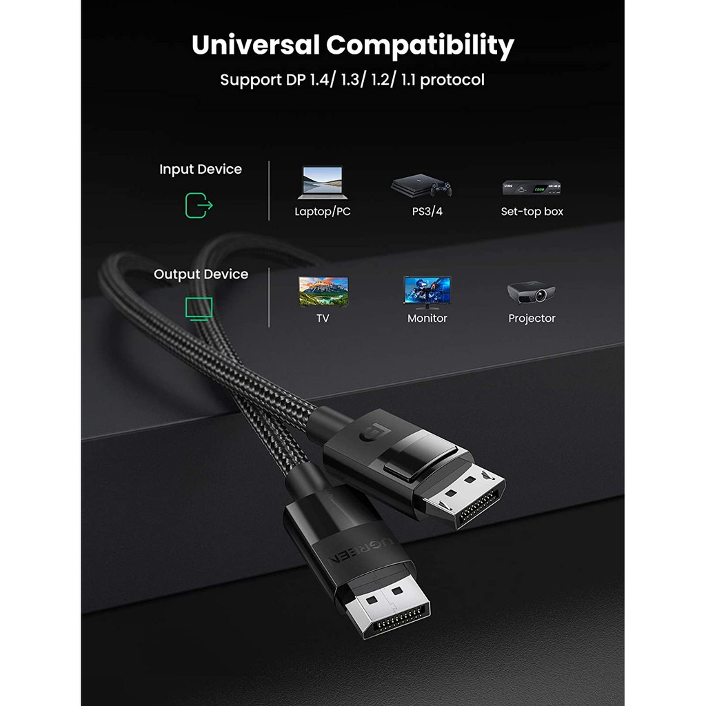 Cáp DisplayPort 1.4 8K 60HZ dây bện dài 13m cao cấp UGREEN DP114