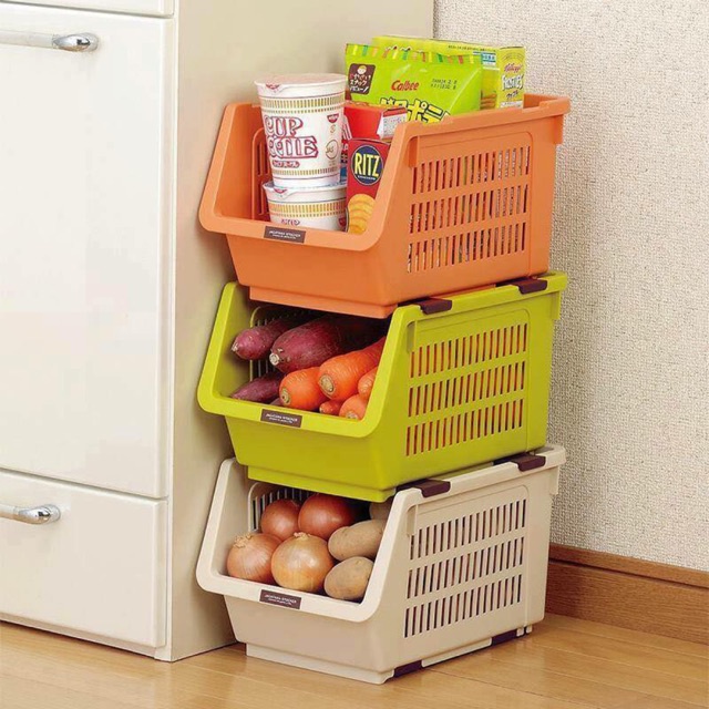 Giá đựng Trái cây, đồ khô Inomata Nhật Bản xếp chồng lên nhau, Nhựa PP cao cấp, chịu nhiệt, không mùi