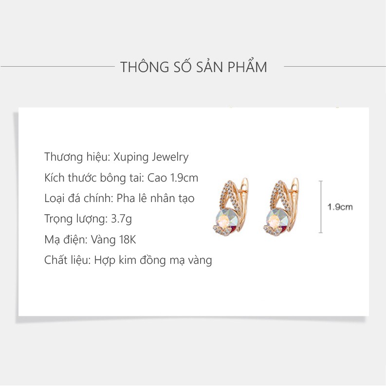 Bông Tai Nữ Mạ Vàng 18K, Đính Đá Phong Cách Cổ Điển Hàn Quốc - XPBT90