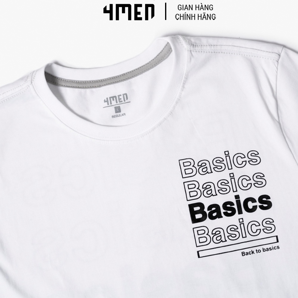 Áo Thun Nam 4MEN AT070 cổ tròn, tay ngắn, form Regular in chữ Back To Basics trẻ trung, năng động, thoáng mát có độ co g