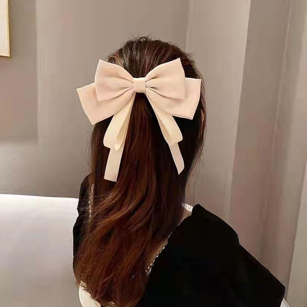 Kẹp Tóc Đuôi Ngựa Bằng Satin Đính Nơ Lớn Kiểu Vintage Ngọt Ngào WMES15H Cho Bạn Gái