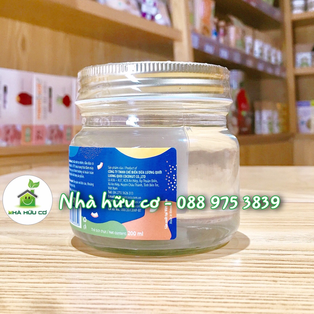 Lọ thủy tinh - Dầu dừa HỮU CƠ nguyên chất Vietcoco - 200ml - Date: 07/2024