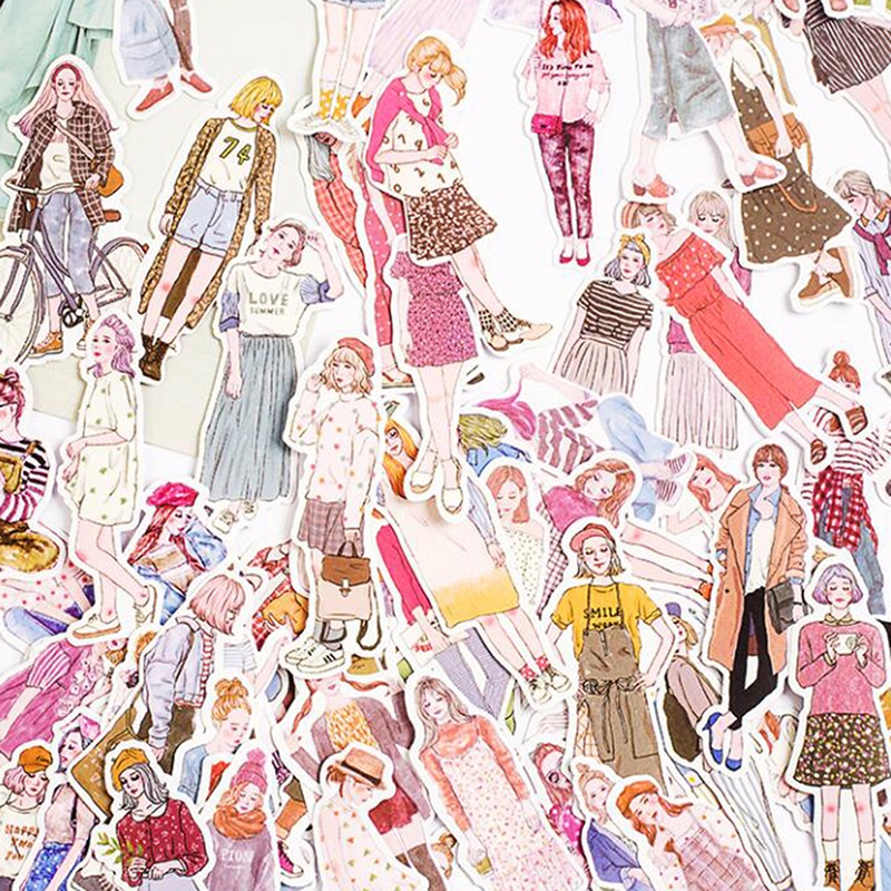 Bộ 100 Miếng Dán Trang Trí Sổ Tay Hình Cô Gái Đáng Yêu Thời Trang