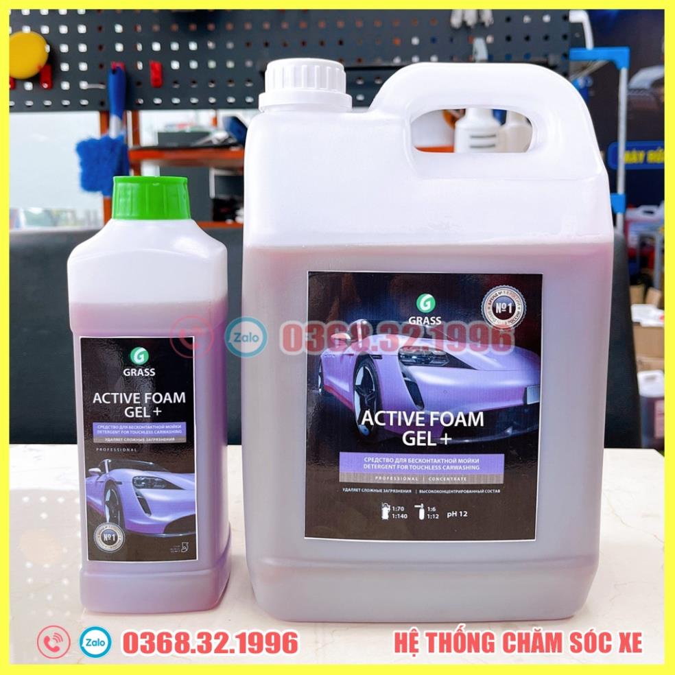 Dung Dịch Rửa Xe Không Chạm - Nước Rửa Xe Ô Tô, Xe Máy Grass Active Foam GEL- 5L (hàng chính hãng)Tặng 02 Khăn lau xe