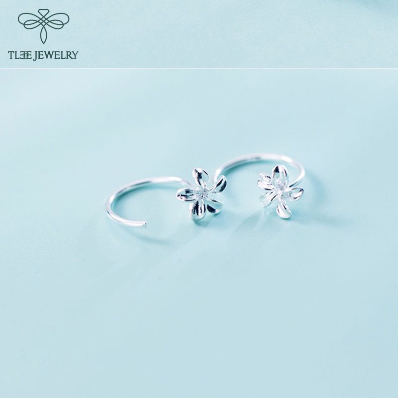 Khuyên tai bạc nữ TLEE hoa sứ mini dáng cong xinh xắn TleeJewelry B0222