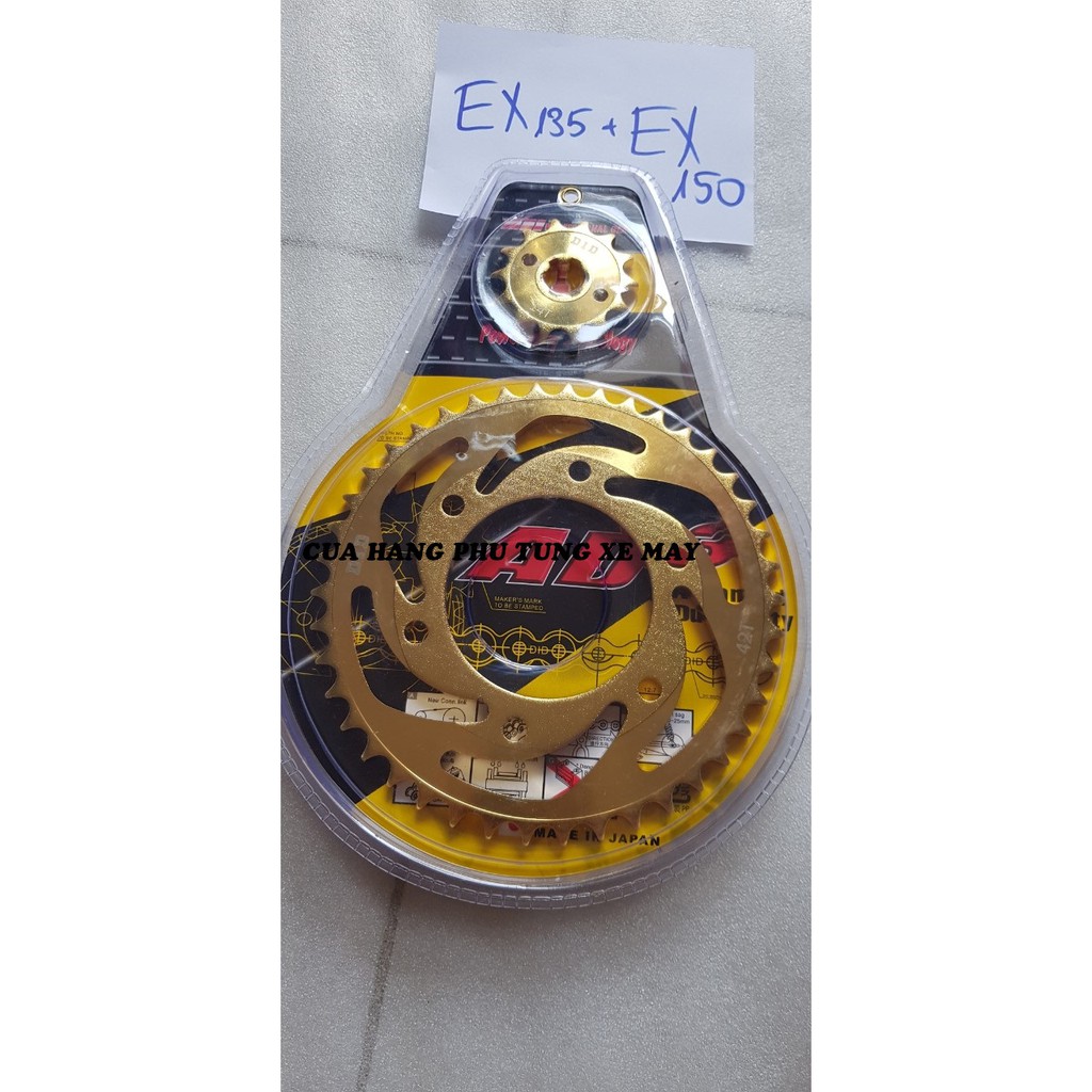 Trọn bộ sên nhông dĩa DID vàng cho xe Exciter 135/ Exciter 150 - hàng Nhật sên 9 li