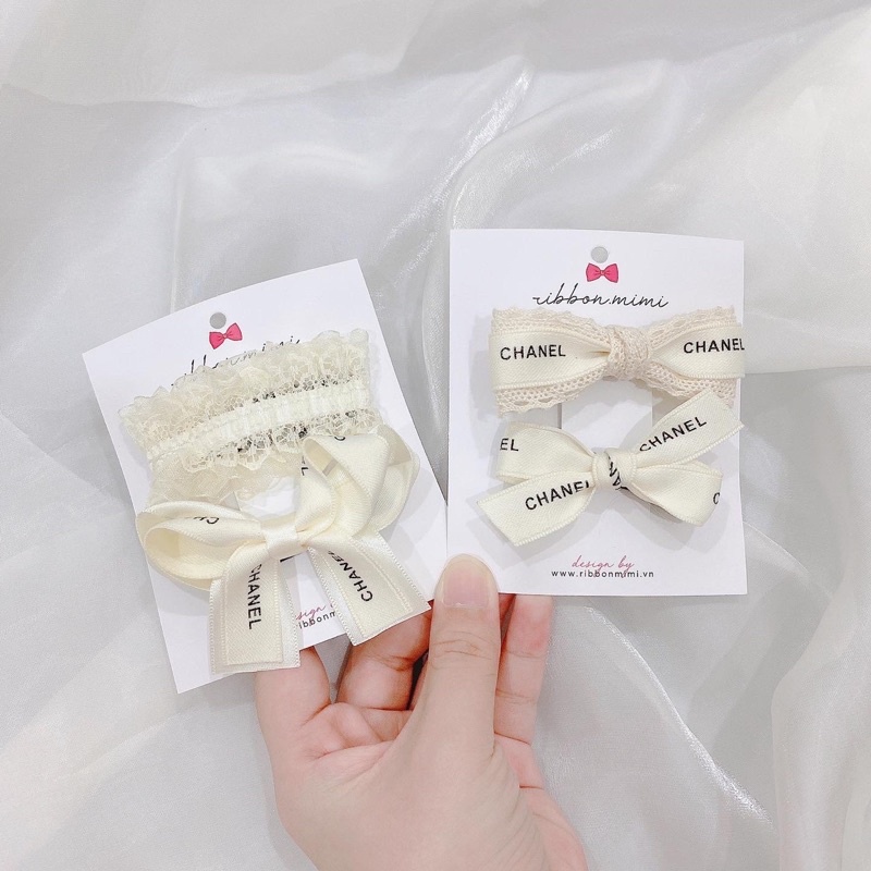 Kẹp Tóc Mái Nơ Set 2 cái Handmade Cao Cấp Ribbon.mimi Kẹp Mái