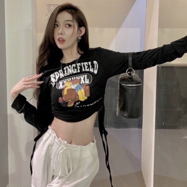 Áo croptop thun borip rút hông td