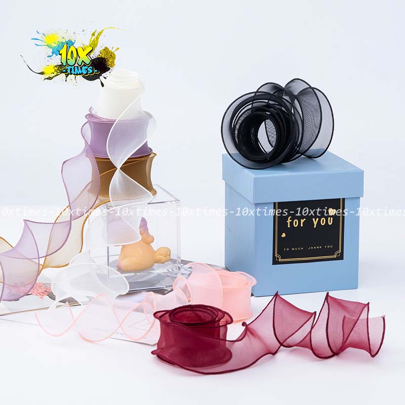 Ruy băng voan lụa viền sóng bản 4cm nhiều màu làm nơ cột tóc  trang tri hộp quà tặng