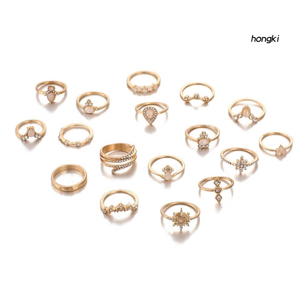 Set 17 nhẫn đính đá quý nhân tạo phong cách bohemian thời trang cho nữ