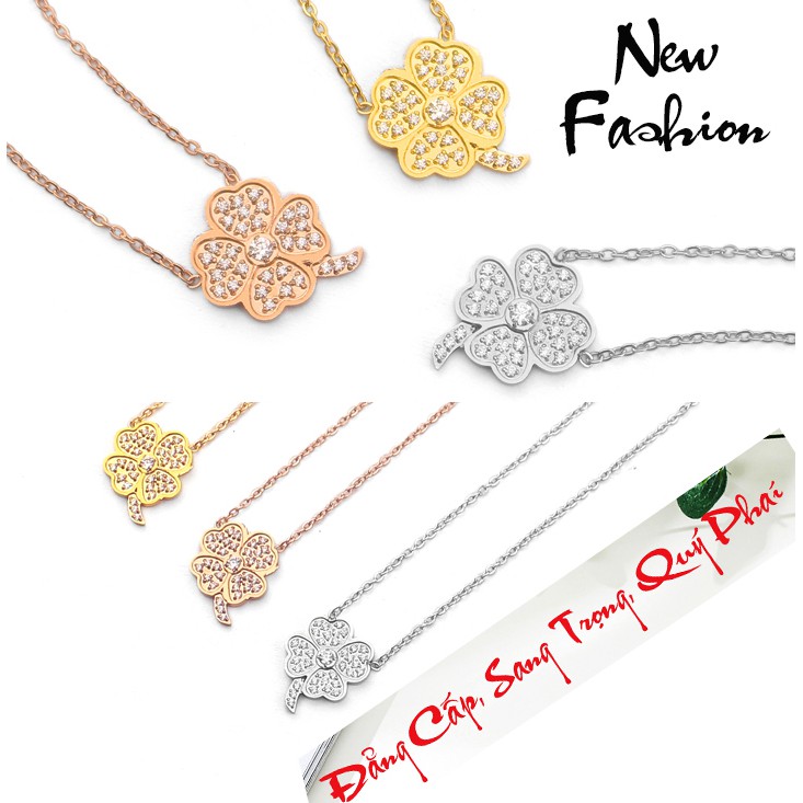 Dây chuyền nữ titan cao cấp cỏ 4 lá đính full đá siêu đẹp, bền màu - Đem lại vẻ sang trọng, quý phái cho người đeo