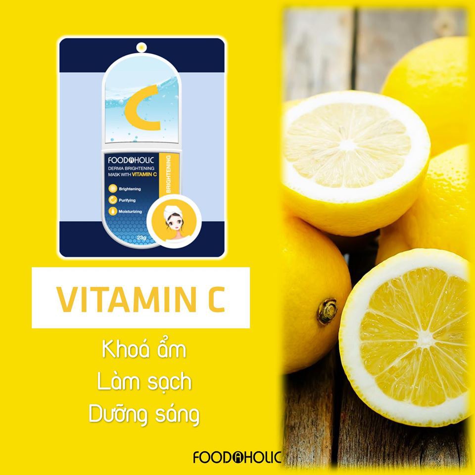 Mặt Nạ tinh chất Vitamin C Dưỡng Trắng, Mờ Thâm Foodaholic Derma Brightening Mask With VITAMIN C 23g