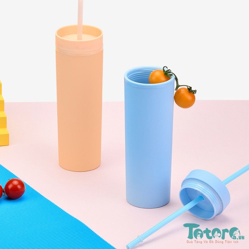 Ly cốc nhựa Kèm ống hút Pastel Dáng Dài