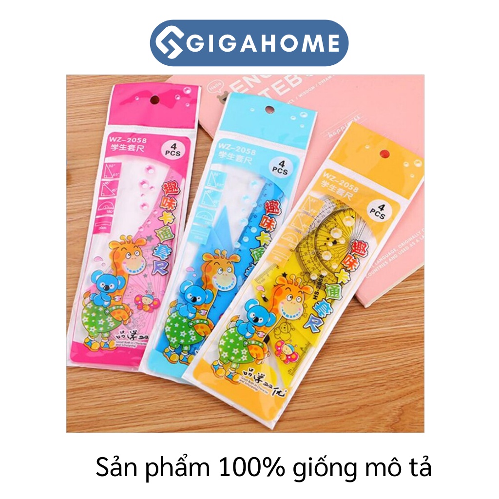 Bộ 4 Thước Kẻ Học Sinh GIGAHOME Đo Góc, Đo Độ Hình Hươu Cao Cổ Đáng Yêu 9110