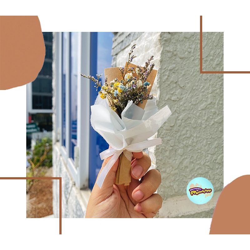 Bó hoa khô mini trang trí, decor hộp quà tone Xanh Min