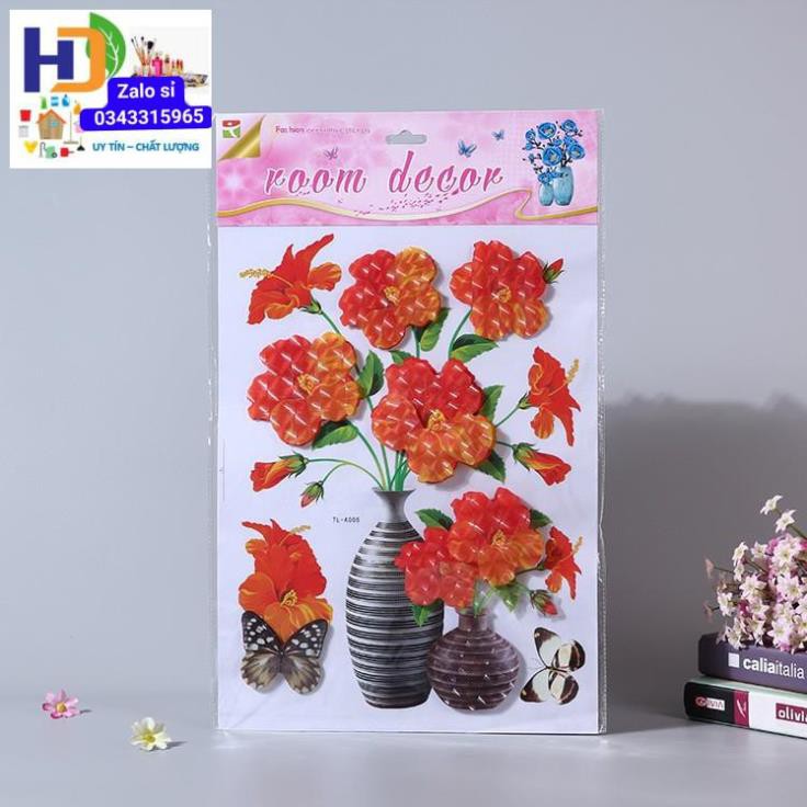 Tranh Dán Tường 3D Hình Bình Hoa, Có Sẵn Keo Dán, Đủ 12 Mẫu Bình Hoa Đẹp Mắt