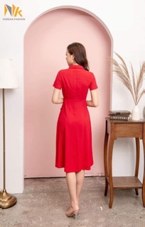 Đầm A cổ đức nẹp đai NK