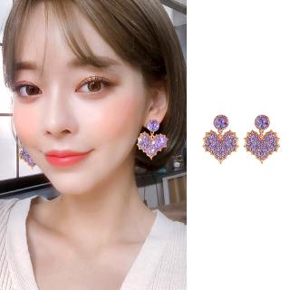 Cod💞Yimi💞Đôi Bông Tai Hình Trái Tim Đính Đá Thời Trang