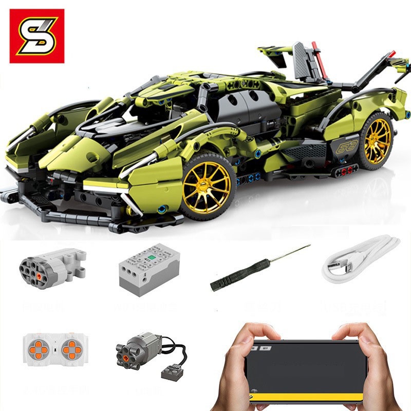 Đồ Chơi Lắp Ráp Mô Hình Siêu Xe Điều Khiển Từ Xa RC Lamborghini V12 Vision GT Model SY8553 Với 1000+ Mảnh Ghép