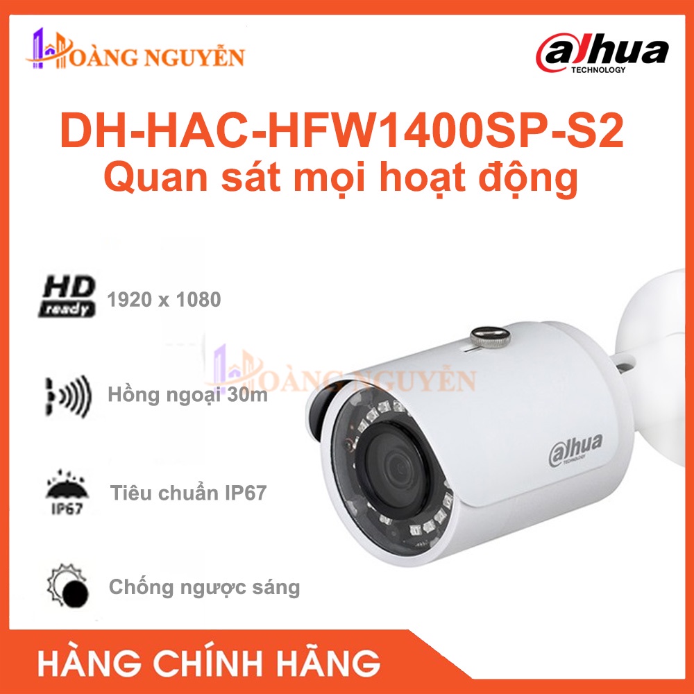 [NHÀ PHÂN PHỐI] CAMERA DH-HAC-HFW1400SP-S2 4.0MP Hỗ Trợ Hồng Ngoại Quan Sát 30M, Chống Nước IP 67 - Bảo Hành 2 Năm