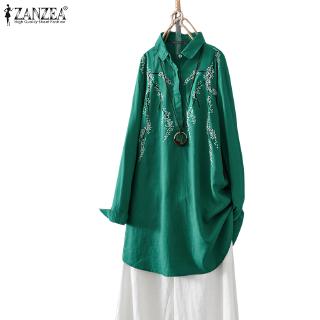 Áo Sơ Mi ZANZEA Dáng Dài Rộng Tay Dài Cổ Bẻ Thời Trang Phong Cách Hàn Quốc Cho Nữ
